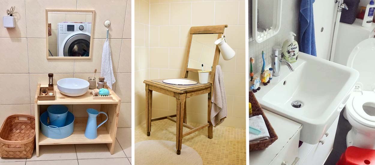 Installer une salle de bains Montessori avec un lavabo d'apprentissage