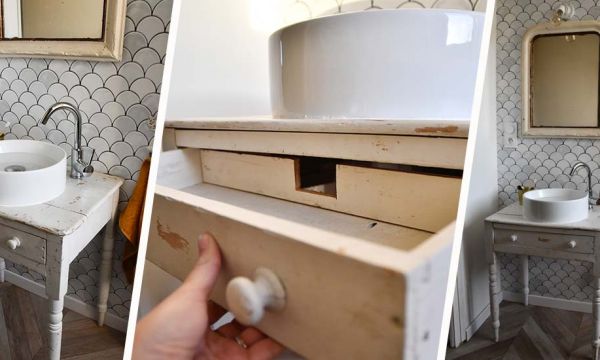 Tuto : Détournez une table ancienne en meuble vasque pour une salle de bains vintage
